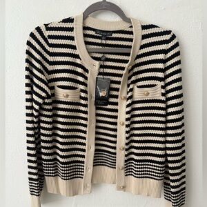 Adrianna Papell Black and Cream Classic Cardigan Sweater